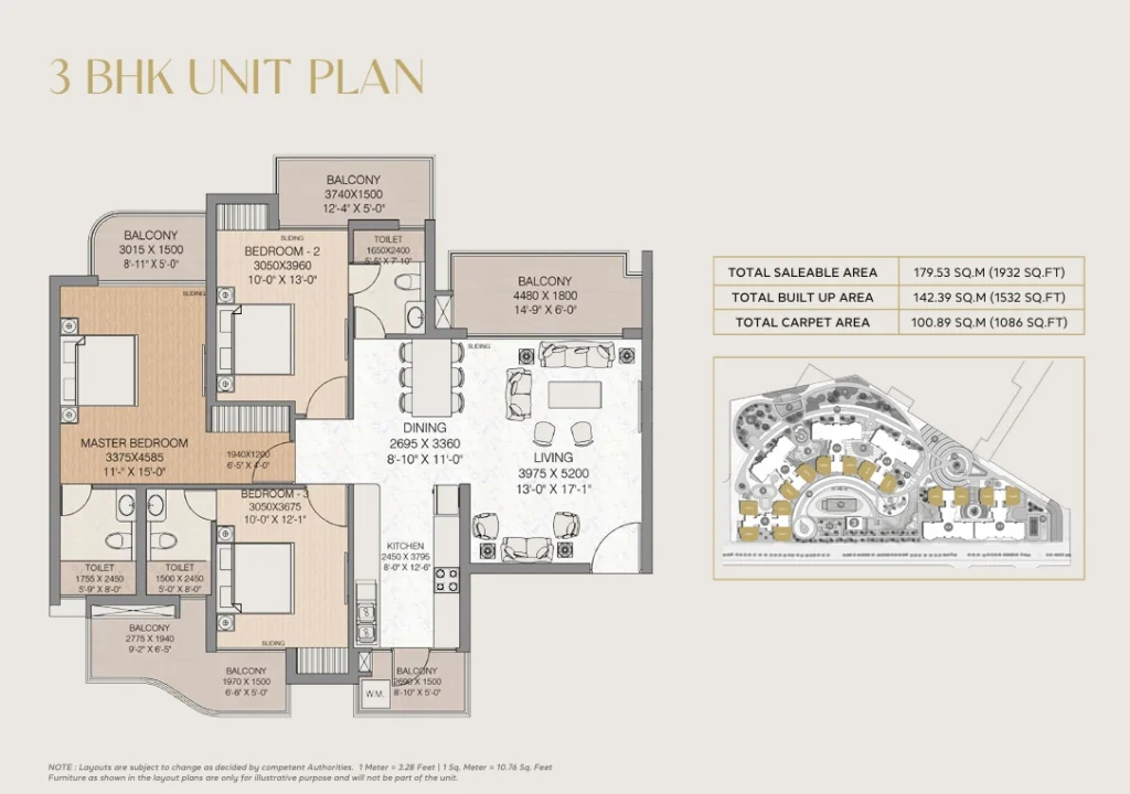 3 BHK - 1932 SQFT